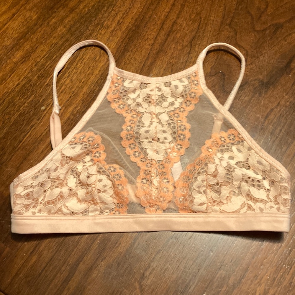 Victoria’s Secret halter bra lace orange pink XS